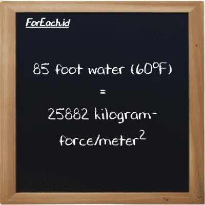 85 foot water (60<sup>o</sup>F) is equivalent to 25882 kilogram-force/meter<sup>2</sup> (85 ftH2O is equivalent to 25882 kgf/m<sup>2</sup>)